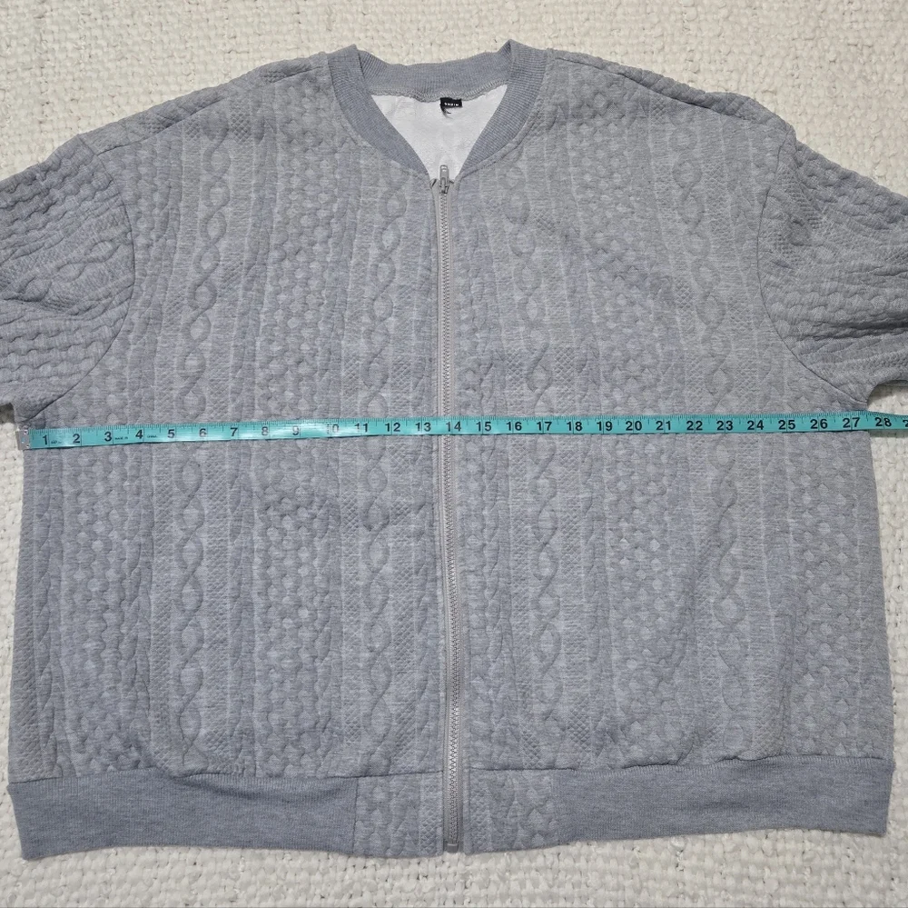 Cozy Gray Textured Zip-Up Sweater Bomber Jacket Size XXL - Picture 10 of 14